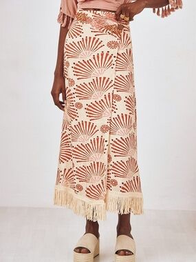 NKN Nekane Brilia Embroidered Boho Sarong Midi Skirt Fringed
